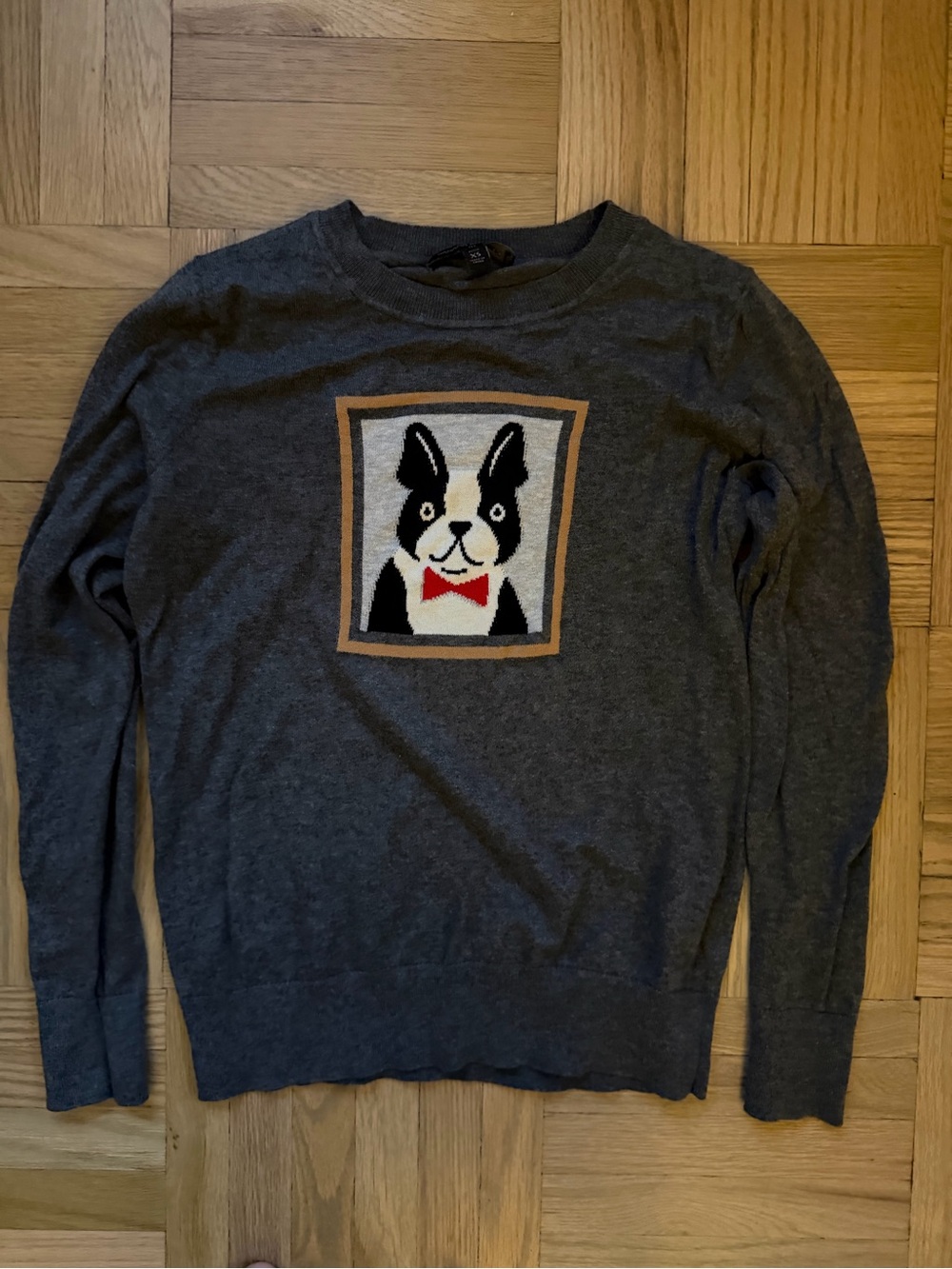 Banana Republic Charcoal Gray Crewneck Sweater with Dog Graphic